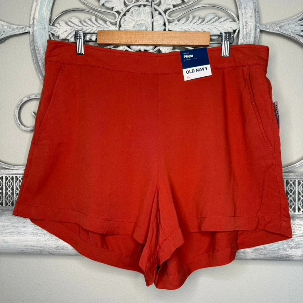 Old Navy Playa High-Rise Shorts XL Burnt Orange 4 Inch Inseam Rayon NWT